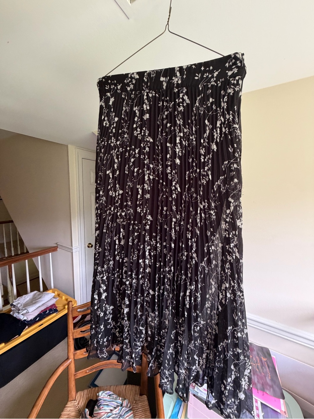 ba&sh Black and White Floral Pleated Maxi Skirt